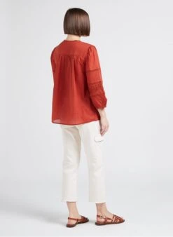 MAISON 123 TALE - Orange Loose-fit Embroidered Cotton V-neck Blouse 13 MAISON 123 TALE - Orange Loose-fit Embroidered Cotton V-neck Blouse -Morganmai Store 4245091