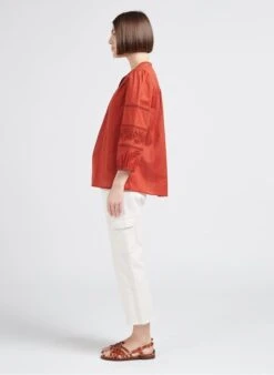 MAISON 123 TALE - Orange Loose-fit Embroidered Cotton V-neck Blouse 11 MAISON 123 TALE - Orange Loose-fit Embroidered Cotton V-neck Blouse -Morganmai Store 4245096