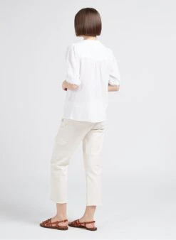 MAISON 123 TORA - White Cotton Gauze Henley Blouse -Morganmai Store 4245098