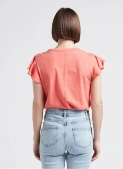 BERENICE ENAE - Red Cotton T-shirt With Short Ruffled Sleeves -Morganmai Store 4245286
