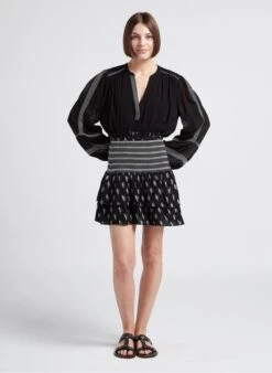 BERENICE BELULA - Black Loose-fit V-neck Top -Morganmai Store 4245467