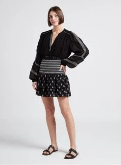 BERENICE BELULA - Black Loose-fit V-neck Top -Morganmai Store 4245472