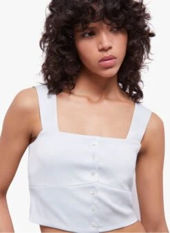 THE KOOPLES White Square-neck Cotton Crop Top -Morganmai Store 4246714