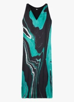 THE KOOPLES Green Long Marble Print V-neck Dress -Morganmai Store 4246896