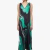 THE KOOPLES Green Long Marble Print V-neck Dress
