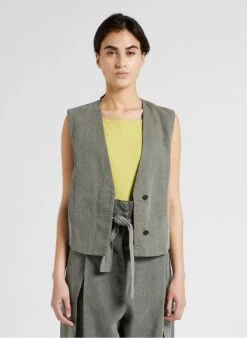 TEIA - Brown Sleeveless Linen-blend Cardigan