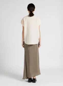 TRONA - Beige Round-neck Linen-blend Top -Morganmai Store 4248285