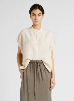 TRONA - Beige Round-neck Linen-blend Top