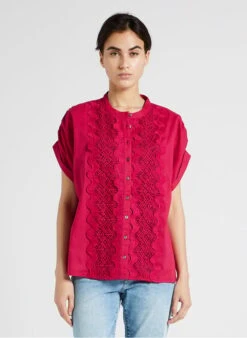 MAISON 123 TIO - Pink Round-neck Cotton Shirt