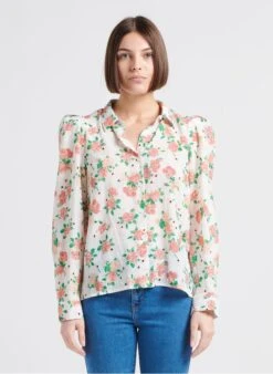 CALISTA - White Printed Shirt With Classic Collar