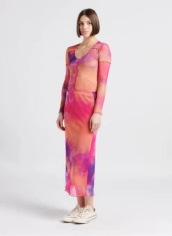 Please Pink Top Col Rond Imprimé En Mesh -Morganmai Store 4249208