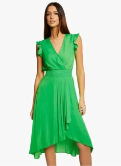 MORGAN RWALLY - Green Fluid Wrap Midi Dress