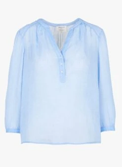 MAISON 123 THALIE - Blue Cotton Henley Blouse -Morganmai Store 4260928