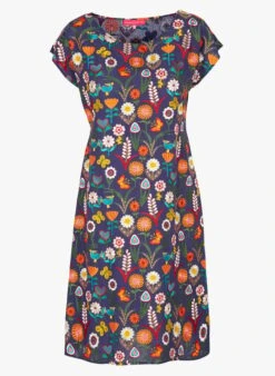 COURONNE - Blue Short Embroidered Cotton Dress With Round Neck -Morganmai Store 4260973