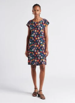 COURONNE - Blue Short Embroidered Cotton Dress With Round Neck