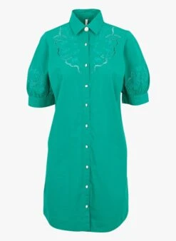 Green Short Embroidered Cotton Dress -Morganmai Store 4268389