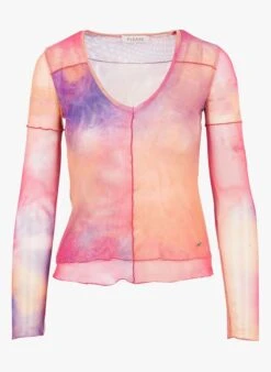 Please Pink Top Col Rond Imprimé En Mesh -Morganmai Store 4268564