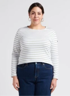 Armor-Lux LESCONIL - White Round-neck Striped Cotton T-shirt