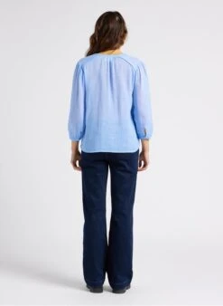 MAISON 123 THALIE - Blue Cotton Henley Blouse -Morganmai Store 4281399