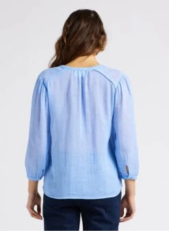 MAISON 123 THALIE - Blue Cotton Henley Blouse -Morganmai Store 4281401