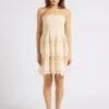 BERENICE RINLEY - Beige Short Strapless Embroidered Cotton Dress